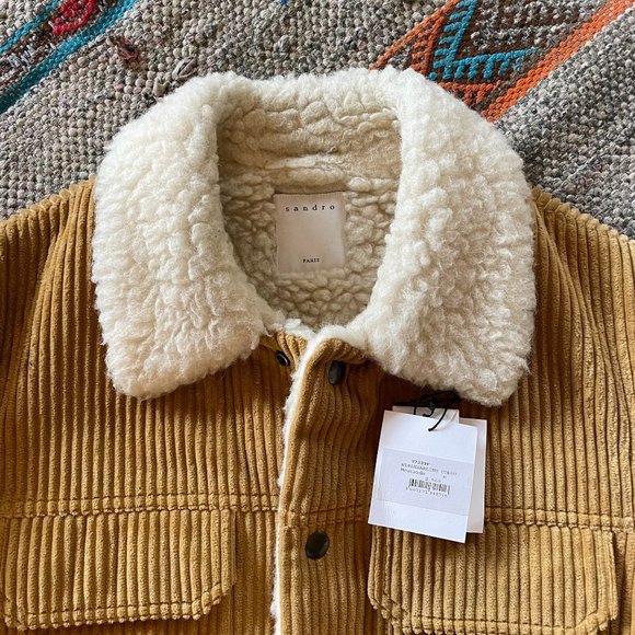 Sandro Shearling & Corduroy Trucker Jacket in Mustard - Season H2018 - Size M - Picture 7 of 15